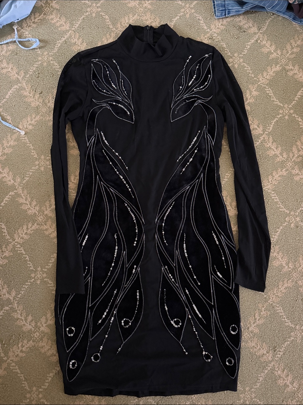 Guess Black Long-Sleeve Embellished Bodycon Dress